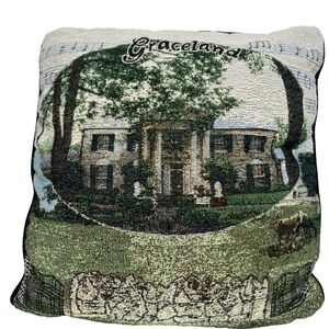 Graceland Elvis Presley Home Woven Throw Pillow Memphis TN 15”x16” USA